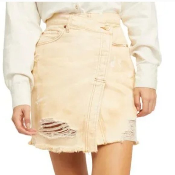 We The Free - Free People Parker Distressed Wrap Mini Skirt - Picture 1 of 6